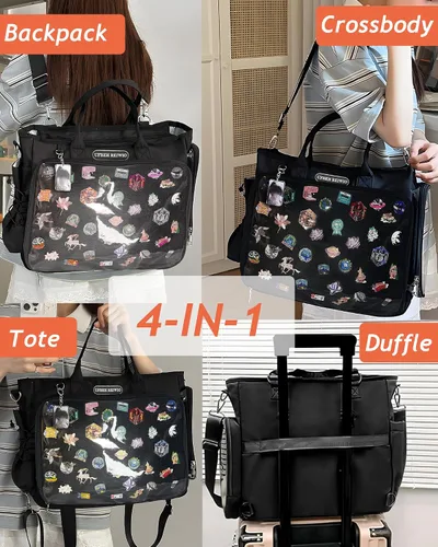 Miniatura 3 de Mochila grande Ita de hombro con inserto, bolso kawaiI Ita, para exhibición de pines, anime para fanáticos de Kpop (pines no incluidos) (negro)