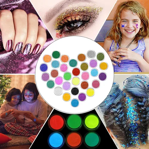 Miniatura 5 de Kit de tatuajes temporales con purpurina para niños, 36 colores de purpurina, 222 plantillas, 3 pegamento, 5 pinceles, kit de purpurina artística