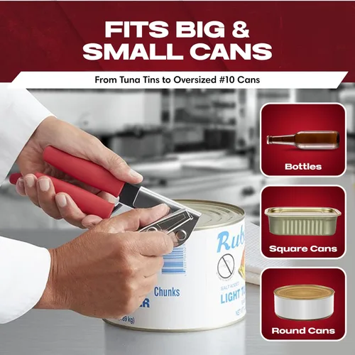 Miniatura 4 de Abridor de latas comercial Chef-Master, abrelatas manual multiusos, perillas de agarre antideslizantes de giro fácil, discos de corte afilados