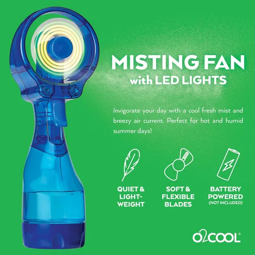Miniatura 2 de O2COOL Ventilador de nebulización de agua con batería de mano de lujo con luces LED (azul oscuro)