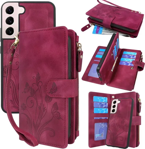 Funda para Samsung Galaxy S22+ Plus [12 ranuras para tarjetas] Soporte para efectivo de crédito de identificación, bolsillo con cremallera, imán