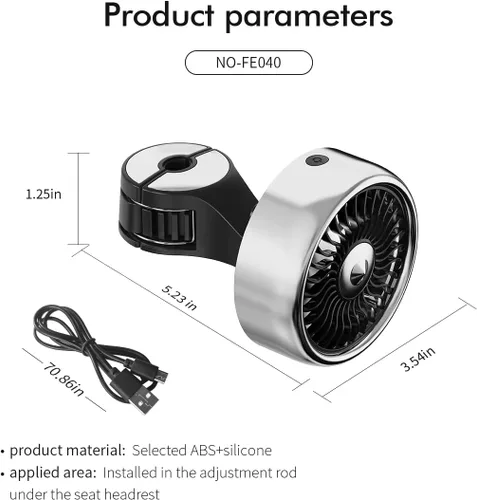 Miniatura 7 de Ventilador portátil para el asiento trasero del bebé, ventilador de refrigeración de coche alimentado por USB, ajustable de 3 velocidades de viento