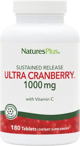 NaturesPlus Ultra Cranberry, liberación sostenida - 1000 mg, 180 tabletas - con vitamina C - vegetariano, sin gluten - 90 porciones