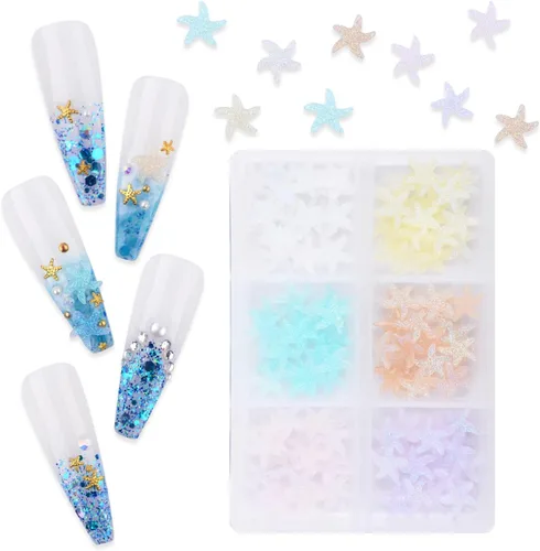 Miniatura 13 de 60 dijes de uñas de estrella de mar, aleación de verano, 3D, para decoración de uñas temática de playa, arte de uñas y fabricación de joyas