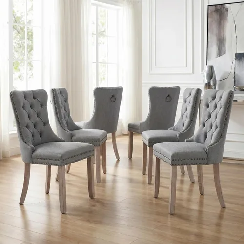Miniatura 84 de Velvet Dining Chairs Set of 2, Tufted High Chairs with Nailhead Trim, Pull Ring, Black Solid Wood Legs, Elegant Upholstered Accent Chairs for Dining