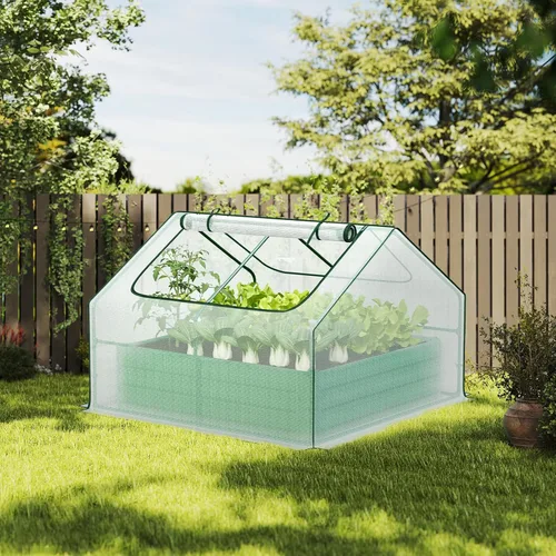 Miniatura 7 de Aoodor Kit de invernadero elevado de 4 x 4 x 1 pies, cama de metal elevada con 2 puertas enrollables con cremallera, para verduras, hierbas y flores