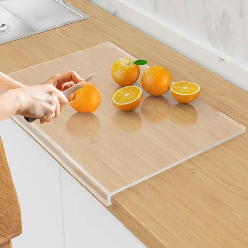SWSKR Tabla de cortar acrílica con borde de encimera, tabla de cortar transparente de 17.5 x 13.5 pulgadas para encimera de cocina, antideslizante,