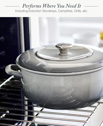 Miniatura 3 de Merten & Storck - Olla holandesa redonda de 7 cuartos con tapa, olla de hierro esmaltado fabricada en Europa, apta para inducción y todas las Gris