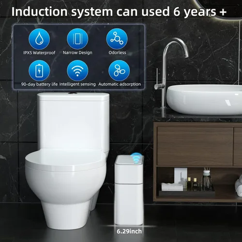 Miniatura 8 de MOPALL - Cubo de basura automático con sensor de movimiento para baño con tapa, de 3 galones, basurero sin contacto con auto-adsorción, papelero
