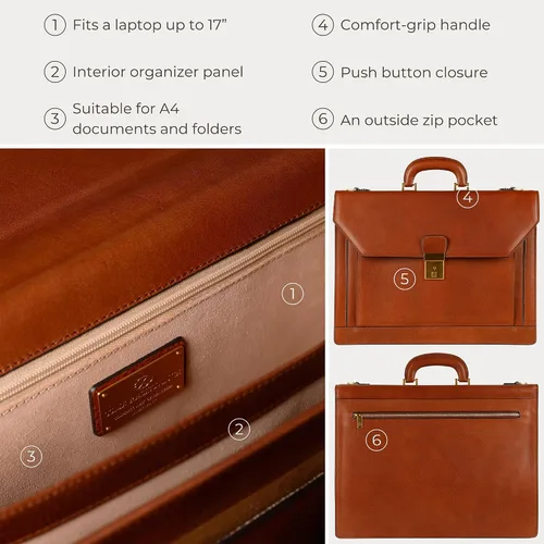 Miniatura 6 de Time Resistance Maletín de cuero - Bolsa italiana hecha a mano para laptop - Bolsa de trabajo para hombres y mujeres - Adjunta - Bolsa