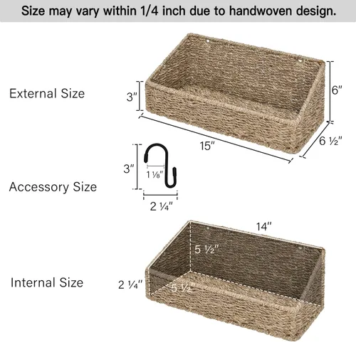 Miniatura 3 de StorageWorks Cestas de pared tejidas para almacenamiento, cestas de hierba marina para estante, almacenamiento de pared para cocina y baño, cestas