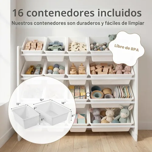 Miniatura 3 de Humble Crew Organizador de almacenamiento de juguetes de gran tamaño con 16 contenedores extraíbles, blanco/blanco, gran almacenamiento de juguetes