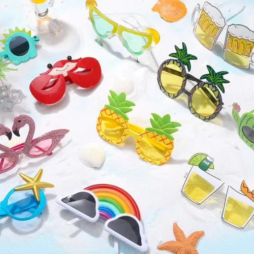 Miniatura 3 de Konohan 24 pares de lentes de sol Luau para fiesta, divertidos lentes hawaianos a granel tropicales para vestido de playa, accesorios de plástico