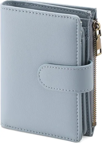 Miniatura 10 de GAEKEAO Cartera pequeña de cuero vegano con bloqueo RFID plegable para mujer, tarjetero compacto con bolsillo con cremallera y ventana