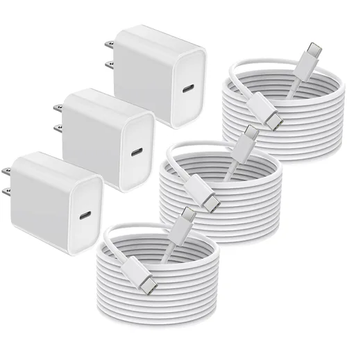Miniatura 8 de Cargador rápido para iPhone, cable de carga de teléfono, paquete de 3 cargadores de iPhone de carga rápida de 6 pies, adaptador de carga USB C de 6