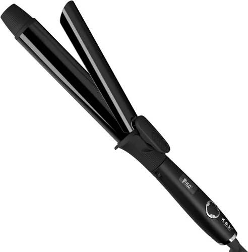 Rizador de 1 1/4 pulgadas con barril de cerámica de turmalina clipada, rizador de cabello profesional de 1.25 pulgadas hasta 450°F, doble voltaje