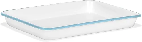 Miniatura 10 de Red Co. Bandeja rectangular clásica de metal esmaltado de 11 x 9 pulgadas, 2 cuartos de galón, borde blanco sólido/verde oscuro