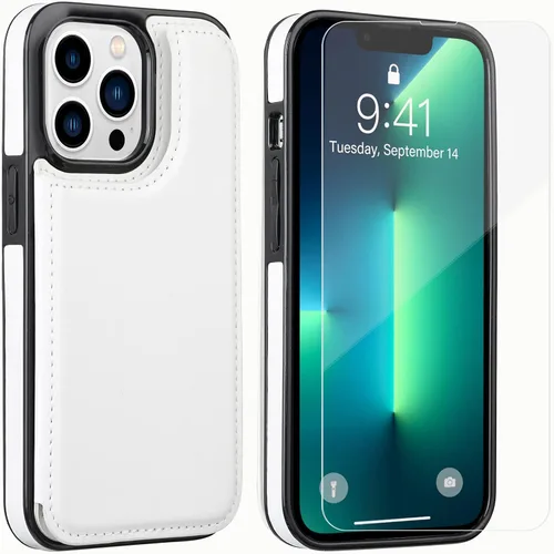 Miniatura 4 de Funda tipo cartera compatible con iPhone 13 Pro de 6.1 pulgadas, funda protectora delgada con tarjetero, piel sintética de alta calidad, ranuras