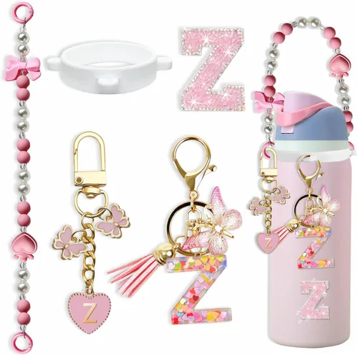 Miniatura 99 de Lindo Juego de Dijes de Letras para Botella de Agua Owala de 24oz, 32oz, 40oz, Owala Kids y Vaso de Café, FreeSip – Incluye Correa con Asa, para Rosa