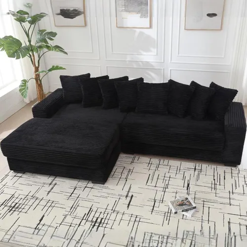 Miniatura 18 de Sofá modular moderno de 111 pulgadas, sofá de pana en forma de L con diván izquierdo, salón extra ancho, 8 almohadas, juego de sofá esquinero