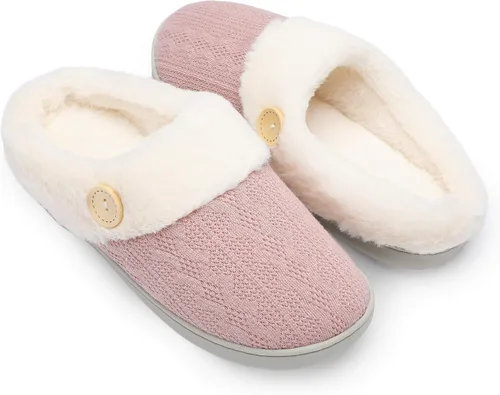 Miniatura 14 de Chantomoo Pantuflas para Mujer Cálidas y Cómodas con Espuma Viscoelástica Pantuflas de Casa Zapatos de Punto con Forro de Piel Sintética Suela