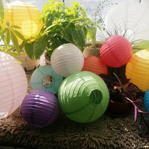 Miniatura 3 de Linternas de papel de estilo chino, juego de 5, adecuadas para decoración de fiestas (azul claro, 12 pulgadas)
