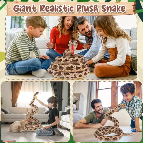 Miniatura 5 de Hozzi Boa Constrictor gigante de peluche grande de serpiente de peluche realista de 78.7 in / 80 pulgadas, regalos realistas para niños, fiesta