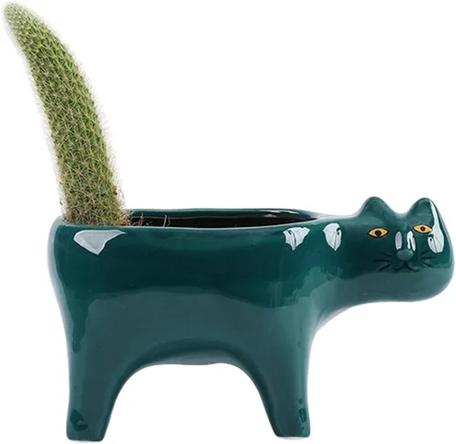 Miniatura 8 de DIYOMR Macetero de animales para suculentas, macetas de cerámica para gatos, contenedores de cactus o plantas para decoración del hogar, oficina