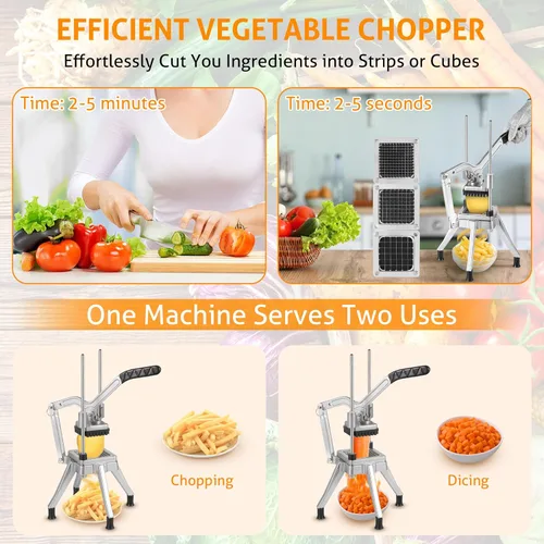 Miniatura 2 de WICHEMI Picador comercial de verduras con 3 cuchillas de repuesto, picador de alimentos resistente para papas, pimientos, champiñones