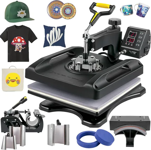 Miniatura 11 de VEVOR Máquina de Prensa de Calor 8 en 1 para Camisetas, Sombreros, Tazas, Platos - Máquina de Prensa de Camisas Abatible de 12x15 con Prensa