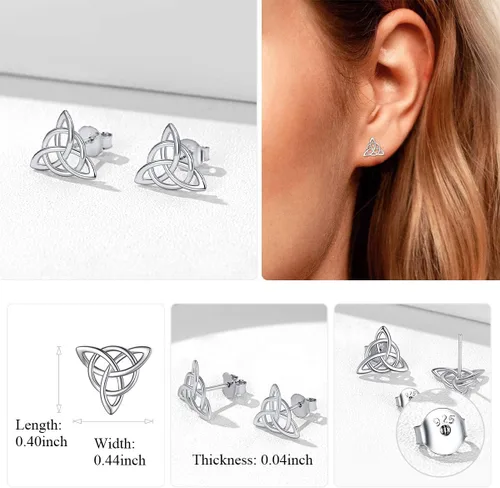 Miniatura 3 de ChicSilver Aretes de nudo celta hipoalergénicos de plata de ley 925 con forma de corazóntriángulo, joyería celta para mujer, plataorooro rosa