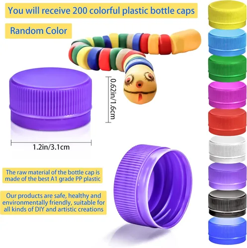 Miniatura 2 de Motbach 200 tapas de botellas de plástico para manualidades, protección del medio ambiente y desarrollo de la inteligencia de los niños