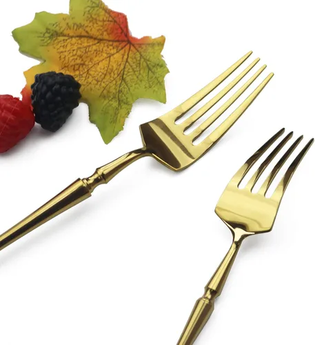 Miniatura 5 de Juego de cubiertos dorados de 5 piezas de acero inoxidable 18/10 para 1, cuchillos con acabado espejo, tenedores, cucharas, ideal para bodas