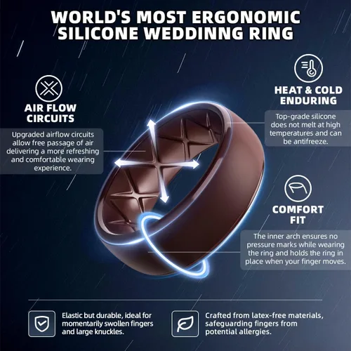 Miniatura 76 de Egnaro Anillos de boda de silicona para hombre: 1/4/6/7 Multipack de anillos de boda de goma con arco interior Diseño ergonómico transpirable