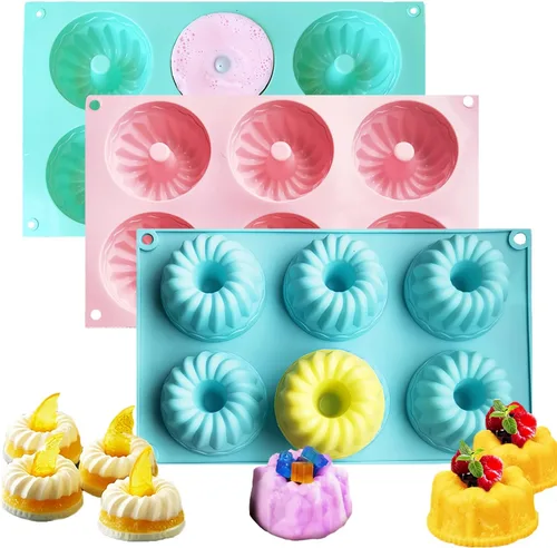 3 moldes de silicona para hornear, moldes antiadherentes de 6 cavidades, mini moldes de gelatina de silicona, mini moldes de pastel estriados, molde