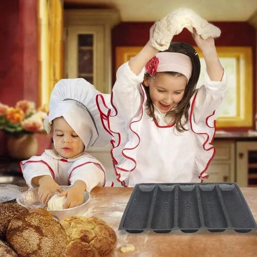 Miniatura 4 de FETESUR Molde para sándwich de silicona perforada para hornear pan de baguette francés, tapete para alimentos, 5 forros antiadherentes para hornear