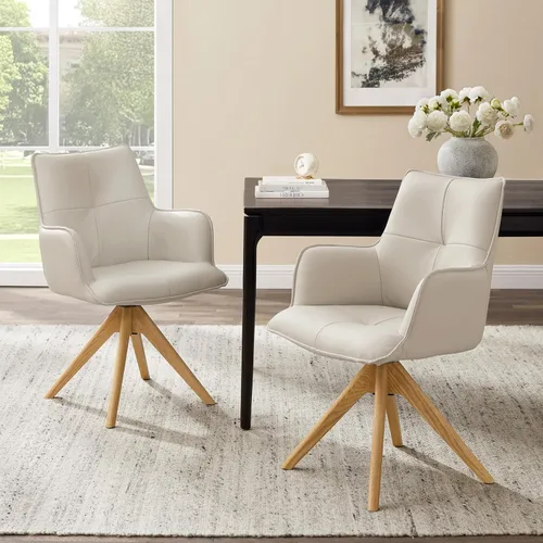 Miniatura 17 de Art Leon Silla de escritorio giratoria – Silla de oficina tapizada de piel sintética sin ruedas, sillón moderno de mediados de siglo con patas