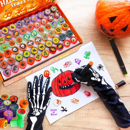 Miniatura 4 de 120 sellos de Halloween para niños a granel, juguetes autoentintados para fiesta de truco o trato, varios sellos de calabaza, fantasma, araña