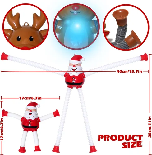 Miniatura 8 de Tubos Pop de Navidad con LED que se Iluminan 4 Piezas Juguetes Sensoriales Fidget, Juguetes de Santa con Ventosa Telescópica Autismo Regalos