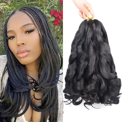 Miniatura 67 de Cabello rizado francés para trenzar de 12 pulgadas, 8 paquetes de cabello rizado preestirado para trenzas de caja, rizos franceses, trenzas