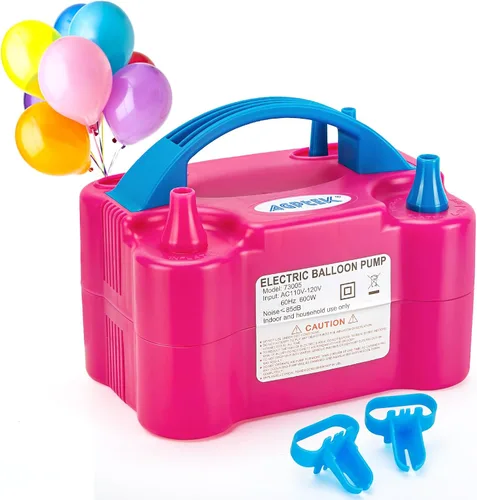 AGPTEK Electric Air Balloon Pump, 110V 600W Rose Red Portable Dual Nozzle Inflator/Blower for Party Decoration rosa / rojo (A-rose red)