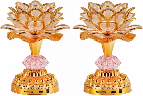Paquete de 2 lámparas budistas LED de loto coloridas, 13 canciones budistas construidas, luz de Buda degradada para adoración, oración y exhibición,
