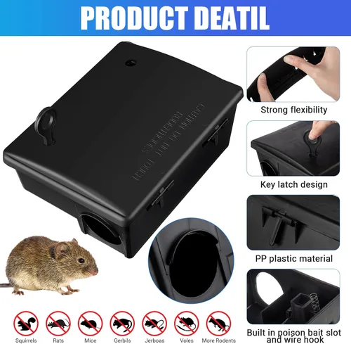 Miniatura 5 de Qualirey Paquete de 2 Estaciones de Cebo para Ratas Grandes para Roedores con Llave Reutilizables Estaciones para Ratones Bloques para Ratones Cajas