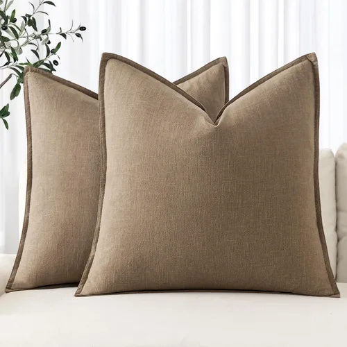 Miniatura 13 de MIULEE - Juego de 2 fundas de almohada decorativas de lino, estilo bohemio, rústico, neutral, para sofá, cama, 16 x 16 pulgadas, color marrón
