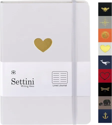 SETTINI - Cuaderno de tapa dura, piel sintética, cierre elástico, marcador de libros, bolsillo interior Plano, con renglones, rayado. Cuaderno de