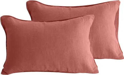 Miniatura 46 de S VICTORY SYMBOL Juego de 2 fundas de almohada de lino 100% a rayas, hilo de lino orgánico natural francés teñido en beige a rayas, King 20"x40