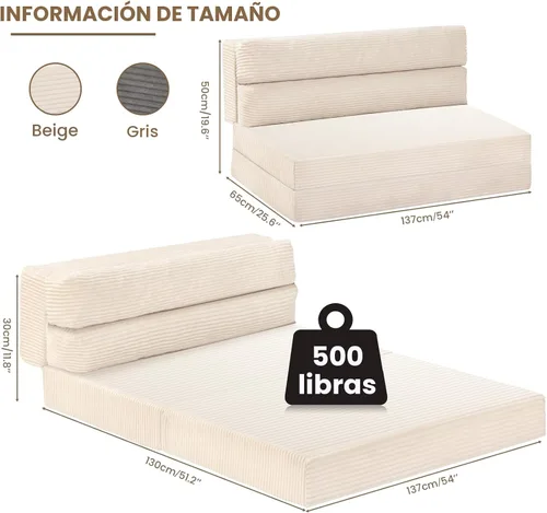 Miniatura 2 de JUIKURY Sofá cama plegable, silla convertible con colchón plegable plegable, sofá biplaza extraíble 2 en 1, silla plegable portátil, cama, sofá