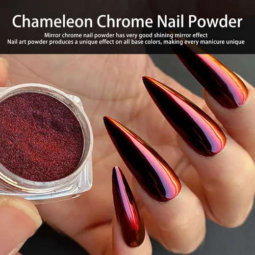 Miniatura 2 de Polvo de uñas cromado de espejo rojo, polvo cromado de uñas de color rojo a negro para uñas de gel, efecto espejo metálico, pigmento en polvo