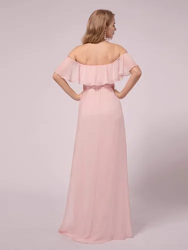 Miniatura 2 de Ever-Pretty Vestido de fiesta de embarazo con hombros descubiertos y abertura lateral larga de gasa con volantes para mujer, vestidos de fotografía