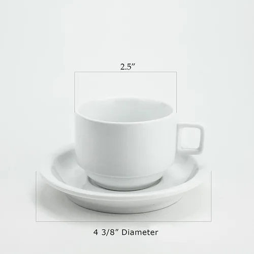 Miniatura 4 de Huji Juego de tazas y platillos de café turco expreso de porcelana fina de 3.2 onzas (4 tazas, 4 platillos)